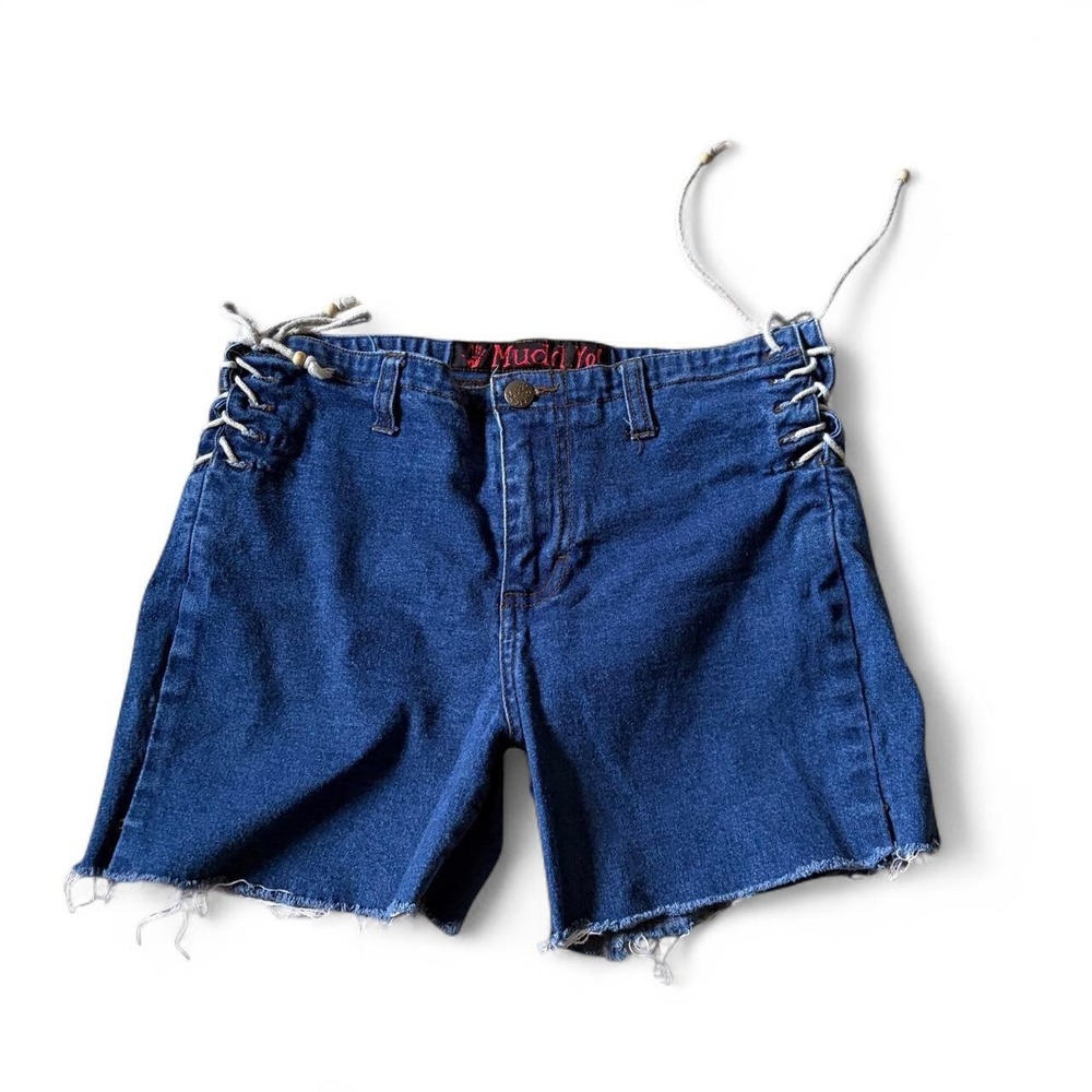 Y2K Mudd Yo! Blue denim shorts with lace up sides, size 7